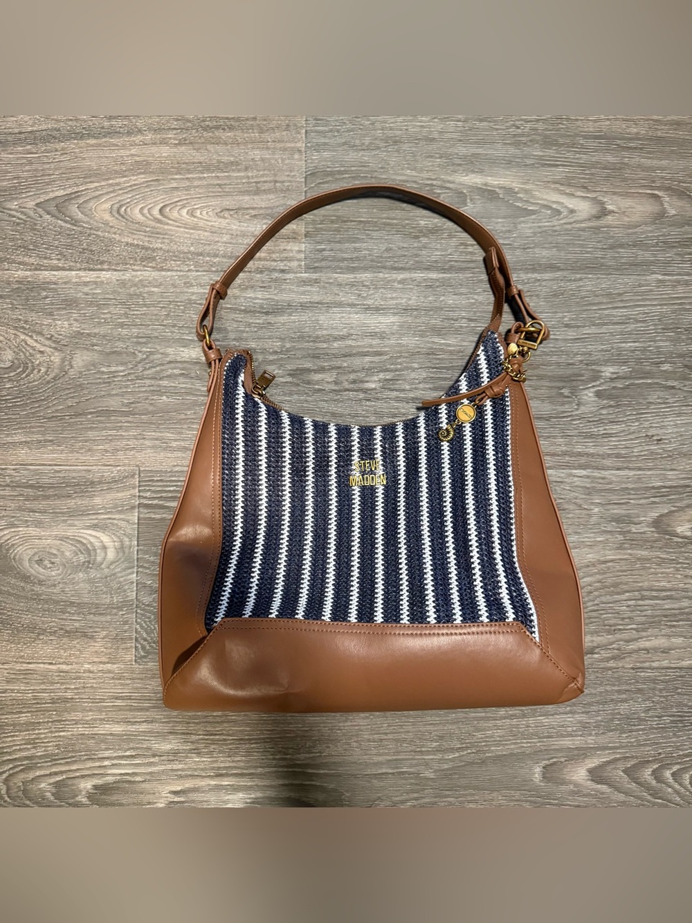 steve madden faux leather coastal stripe woven slouchy hobo shoulder bag